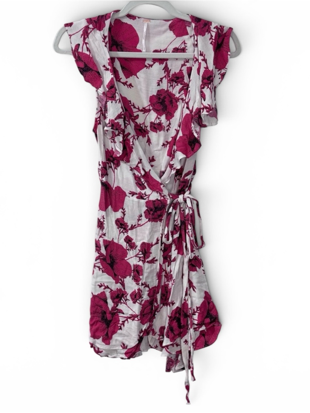 Free People Wrapped White Coverup with Pink Floral Print - Size S